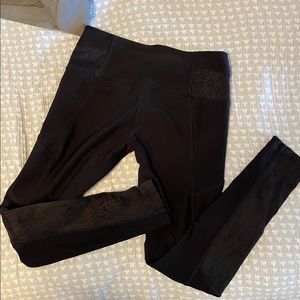 High waisted black workout leggings with lace